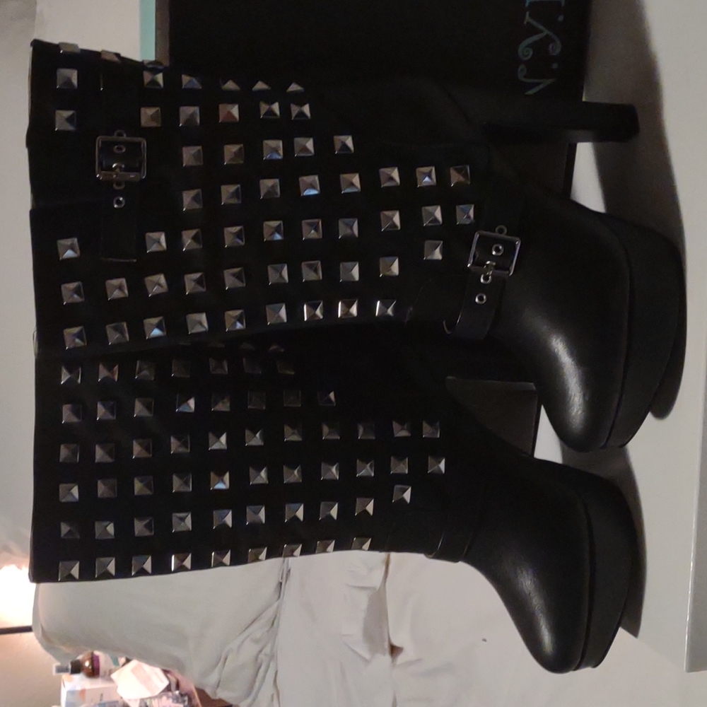 NYLA Apollo studded boots black leather Rocker Boots
